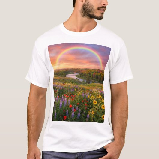 Hemelse Pad: Dubbele Regenboog & Wilde Bloemendrom T-shirt (Voorkant)