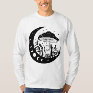 Hemelse paddenstoel en maan fasen zwart en wit t-shirt
