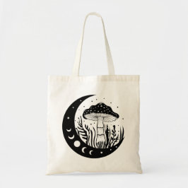 Hemelse paddenstoel en maan fasen zwart en wit tote bag