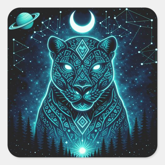 Hemelse Panter – Kosmische Schaduw Wildlife Melkwe Vierkante Sticker (Voorkant)