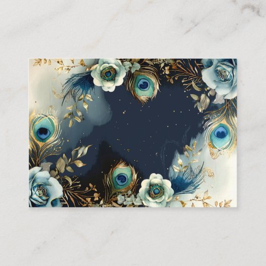 Hemelse pauwenveren Elegante bruiloft Informatiekaartje (Achterkant)