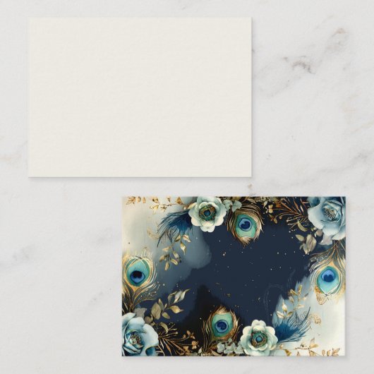 Hemelse pauwenveren Elegante bruiloft Informatiekaartje (Voorkant / Achterkant)