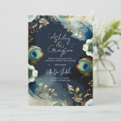 Hemelse pauwenveren Elegante bruiloft Kaart (Staand voorkant)