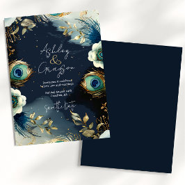 Hemelse pauwenveren Elegante bruiloft Save The Date
