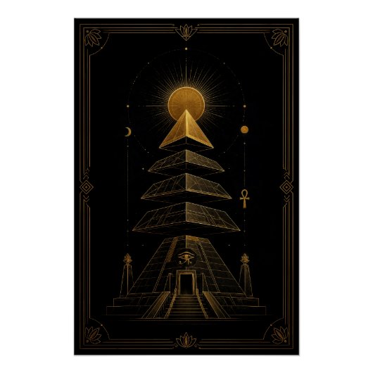 Hemelse piramide tempel in zwart en goud poster (Voorkant)
