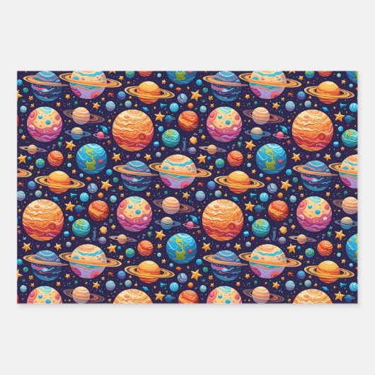 Hemelse Planeten en Sterren Inpakpapier Vel (Voorkant 3)