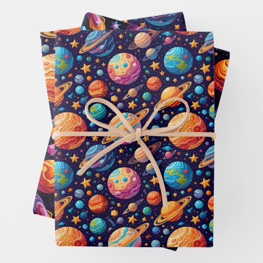 Hemelse Planeten en Sterren Inpakpapier Vel (In situ)