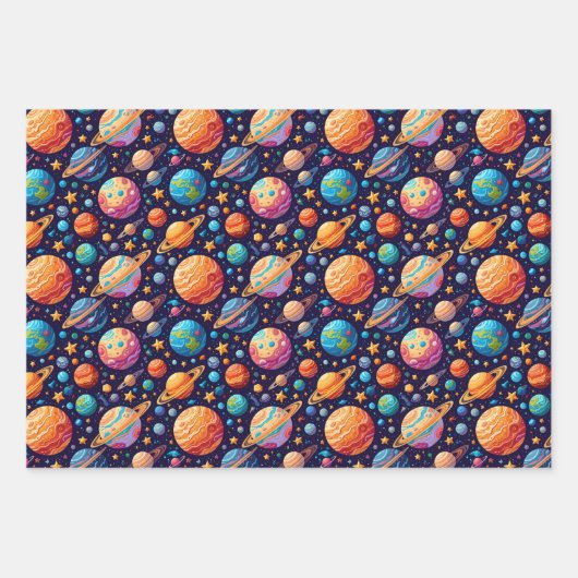 Hemelse Planeten en Sterren Inpakpapier Vel (Voorkant)