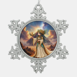 Hemelse Priesteres van de Gouden Piramide. Tin Sneeuwvlok Ornament