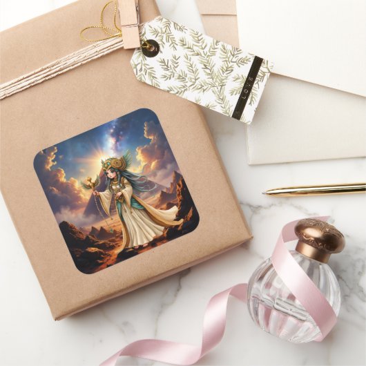 Hemelse Priesteres van de Gouden Piramide. Vierkante Sticker (Geschenken)