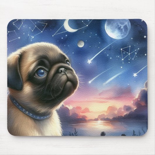 Hemelse Pug Nachtelijke Hemel Muismat (Voorkant)