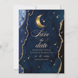 Hemelse Quinceanera Sterren en Maan Blauw Save The Date