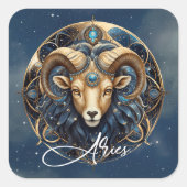 Hemelse Ram Zodiac Teken Kosmisch Zwart Goud Ram Vierkante Sticker (Voorkant)