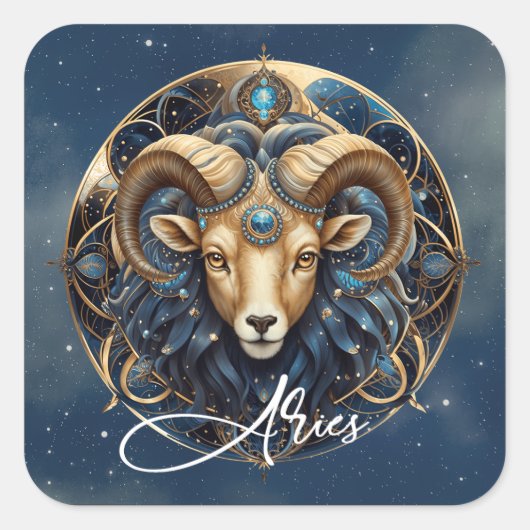 Hemelse Ram Zodiac Teken Kosmisch Zwart Goud Ram Vierkante Sticker (Voorkant)