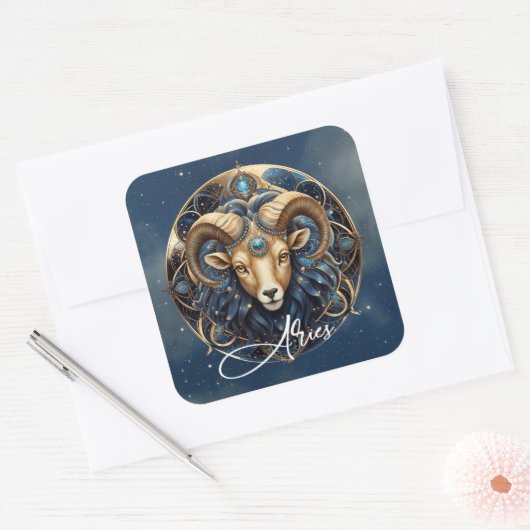 Hemelse Ram Zodiac Teken Kosmisch Zwart Goud Ram Vierkante Sticker (Envelop)