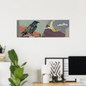 Hemelse Raven Maan Kunst – Gotische Natuur Poster (Thuiskantoor)