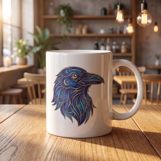 Hemelse Raven Mok Gouden Lijnkunst Maan & Sterren