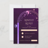 Hemelse Regenboog Deep Plum Sun Moon Stars Wedding RSVP Kaartje (Voorkant)