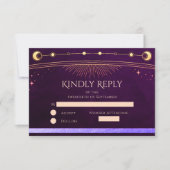Hemelse Regenboog Deep Plum Sun Moon Stars Wedding RSVP Kaartje (Voorkant)