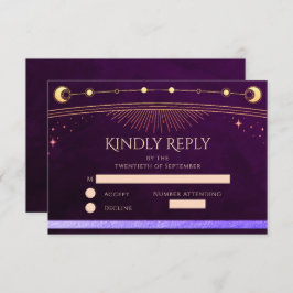 Hemelse Regenboog Deep Plum Sun Moon Stars Wedding RSVP Kaartje