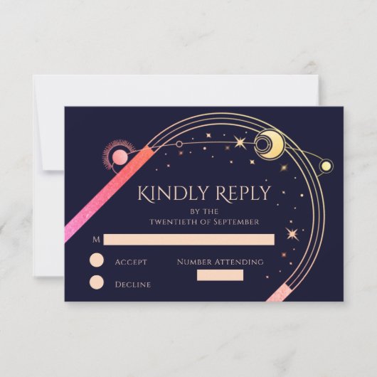 Hemelse Regenboog Marine Blauwe Zon Maan Sterren R RSVP Kaartje (Voorkant)
