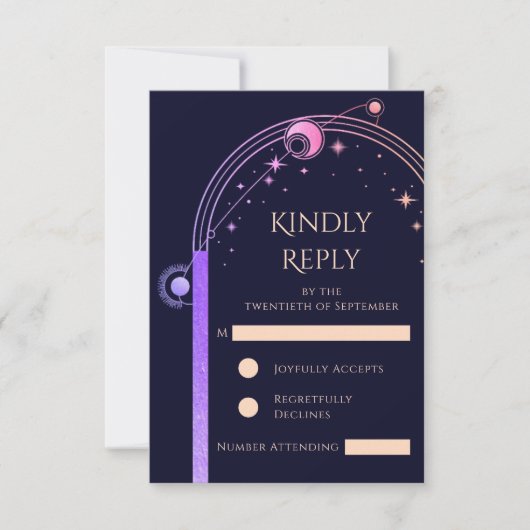 Hemelse Regenboog Marine Blauwe Zon Maan Sterren W RSVP Kaartje (Voorkant)
