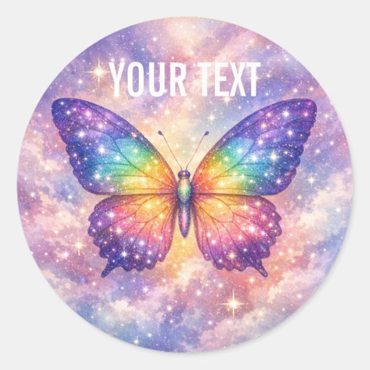 Hemelse Regenboog Vlinder Cirkel Ronde Sticker (Voorkant)