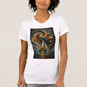 Hemelse Reis   Abstracte 3D Micro Mozaïek Zeilboot T-shirt