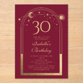 Hemelse Rode Gouden Zon Maan Sterren 30e Verjaarda Acryl Uitnodigingen