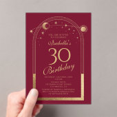 Hemelse Rode Gouden Zon Maan Sterren 30e Verjaarda Acryl Uitnodigingen (Insitu (Draagbaar))