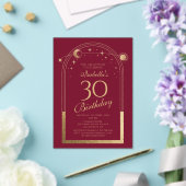 Hemelse Rode Gouden Zon Maan Sterren 30e Verjaarda Acryl Uitnodigingen (Insitu (Huwelijk))