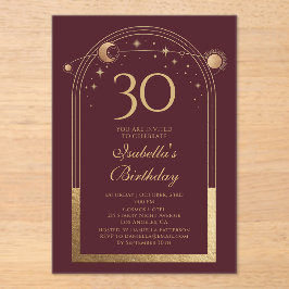 Hemelse Rode Gouden Zon Maan Sterren 30e Verjaarda Acryl Uitnodigingen