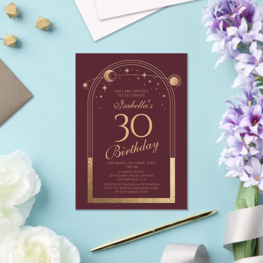 Hemelse Rode Gouden Zon Maan Sterren 30e Verjaarda Acryl Uitnodigingen (Insitu (Huwelijk))