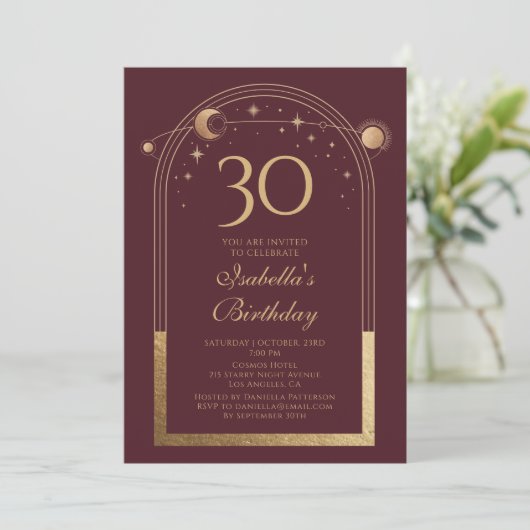 Hemelse Rode Gouden Zon Maan Sterren 30e Verjaarda Kaart (Staand voorkant)