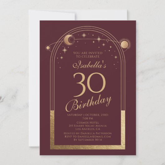 Hemelse Rode Gouden Zon Maan Sterren 30e Verjaarda Kaart (Voorkant)