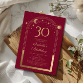 Hemelse Rode Gouden Zon Maan Sterren 30e Verjaarda Kaart