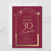 Hemelse Rode Gouden Zon Maan Sterren 30e Verjaarda Kaart (Voorkant)