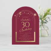 Hemelse Rode Gouden Zon Maan Sterren 30e Verjaarda Kaart (Staand voorkant)