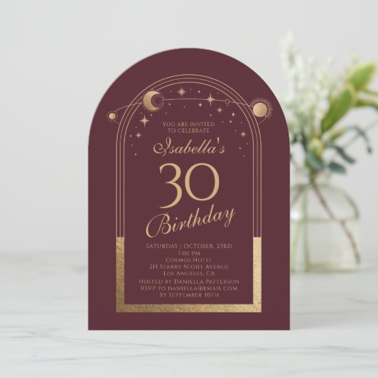 Hemelse Rode Gouden Zon Maan Sterren 30e Verjaarda Kaart (Staand voorkant)
