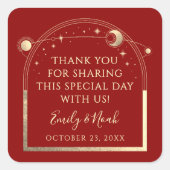 Hemelse Rode Gouden Zon Maan Sterren Huwelijk Vierkante Sticker (Voorkant)