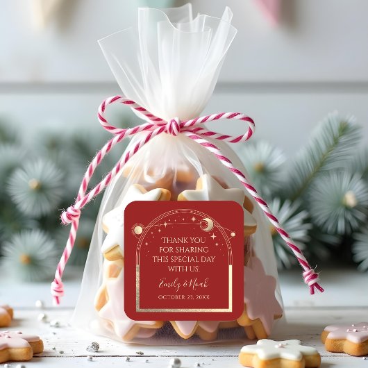 Hemelse Rode Gouden Zon Maan Sterren Huwelijk Vierkante Sticker