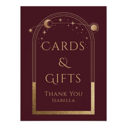 Hemelse Rode Gouden Zon Maan Sterren Kaarten & Ges Perfect Poster (Voorkant)