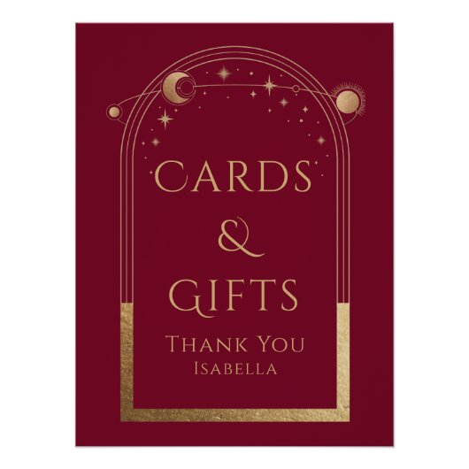 Hemelse Rode Gouden Zon Maan Sterren Kaarten & Ges Perfect Poster (Voorkant)