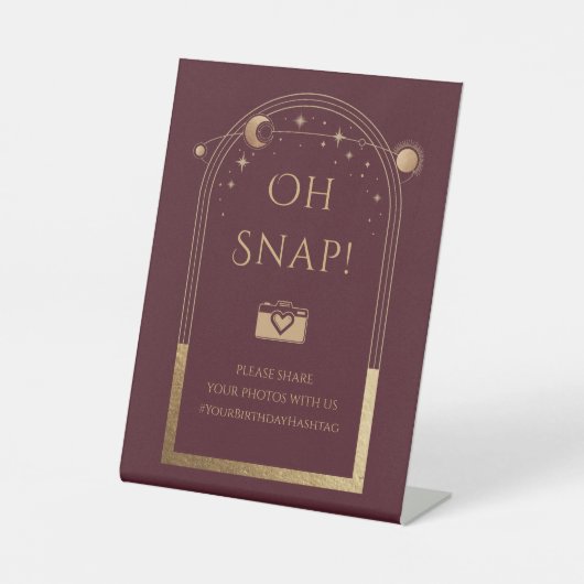 Hemelse Rode Gouden Zon Maan Sterren Oh Snap Reclamebord Met Voetstuk (Voorkant)