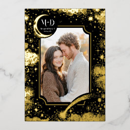 Hemelse Romantische Sterrennacht Trouwfoto Folie Uitnodiging