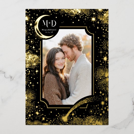 Hemelse Romantische Sterrennacht Trouwfoto Folie Uitnodiging (Voorkant)