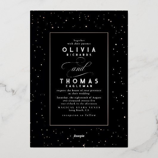 Hemelse Romantische Sterrennacht Trouwfoto Folie Uitnodiging (Achterkant)