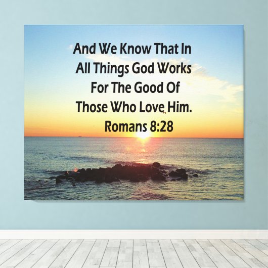 HEMELSE ROMEINEN 8:28 BIJBELVERS CANVAS AFDRUK (Insitu (Houten vloer))