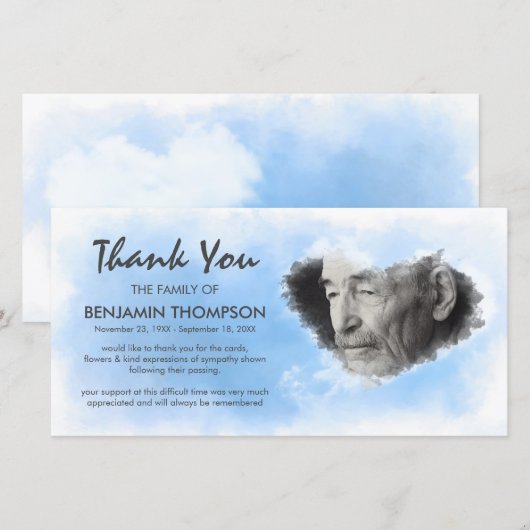 Hemelse rouwfoto bedankkaart (Voorkant / Achterkant)