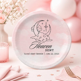 Hemelse Roze Maan Sterren Baby Shower Papieren Bordje
